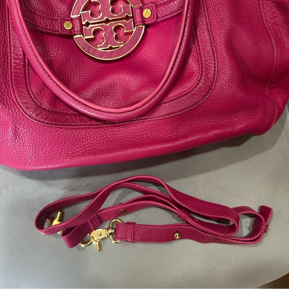 Tory Burch Amanda Magenta Pink Pebbled Leather Hobo Shoulder Bag w/Tassel Charm - Picture 6 of 16